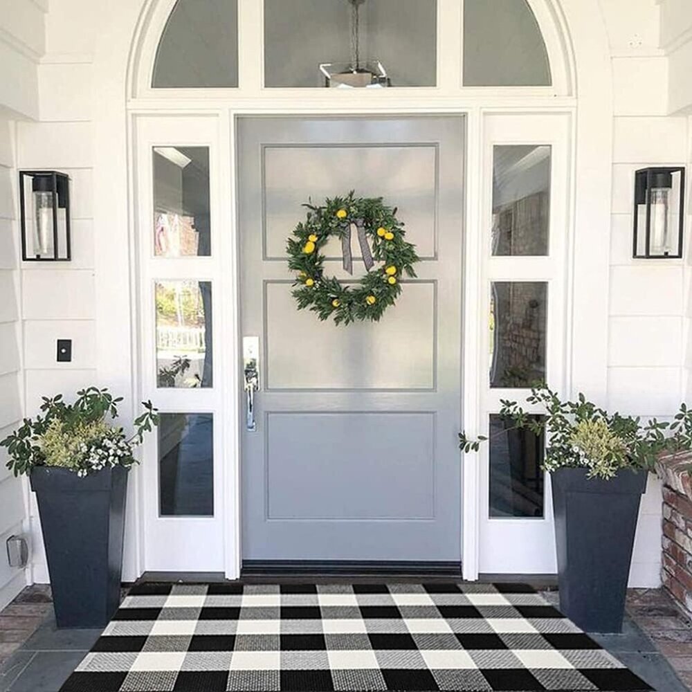 Cotton Buffalo Plaid Rug 27.5 x 43 Inches Black and White Check Rugs Hand-Woven